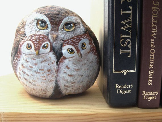 Owl Family Rock Bookend - Etsy