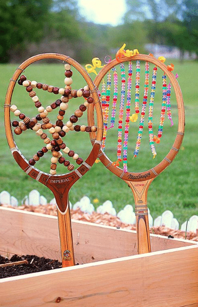 tennis racket garden bead art