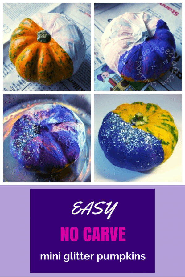 no carve mini glitter pumpkins