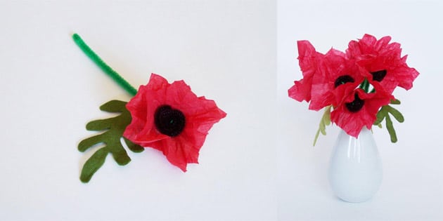 pipecleaner tissue paper felt poppy