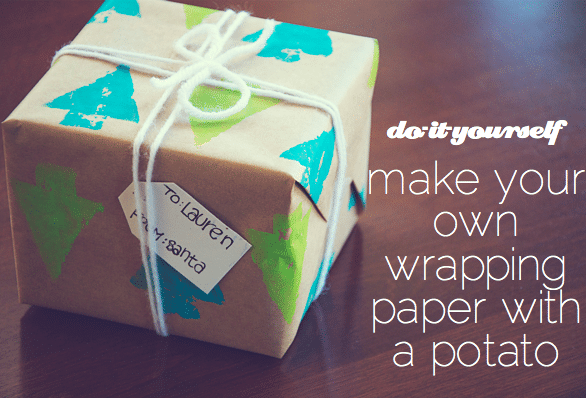 potato print Christmas wrapping paper