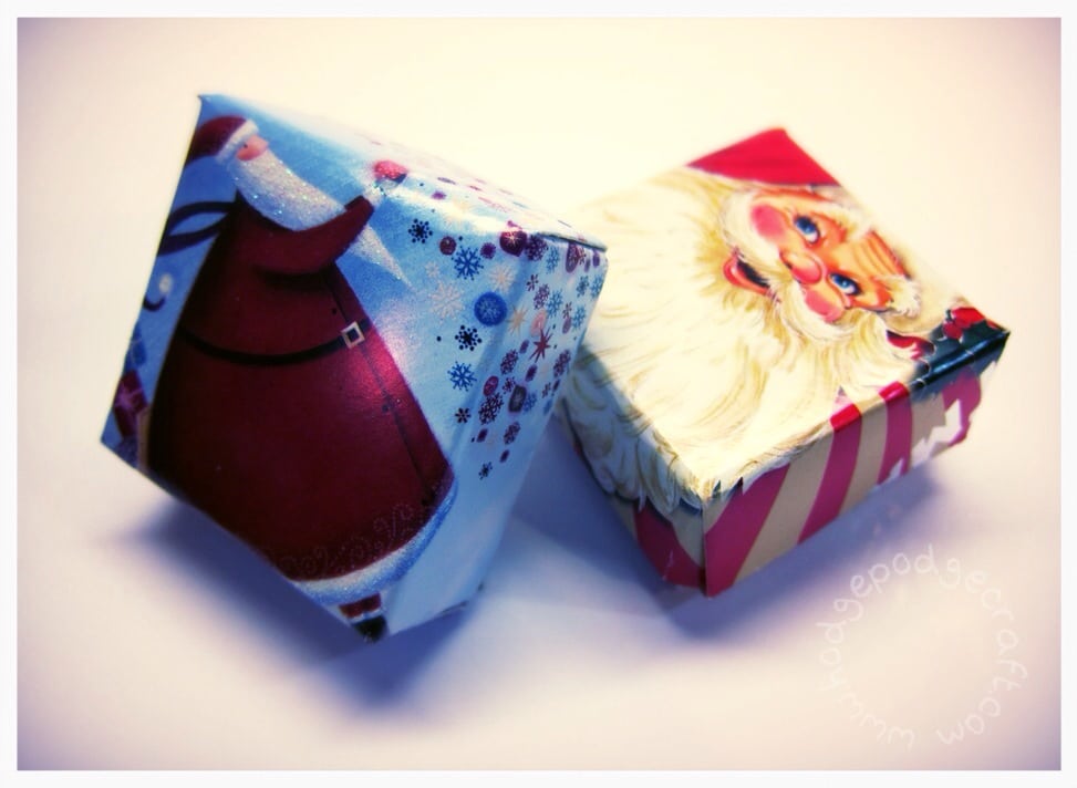 Favour boxes from recycled Christmas cards