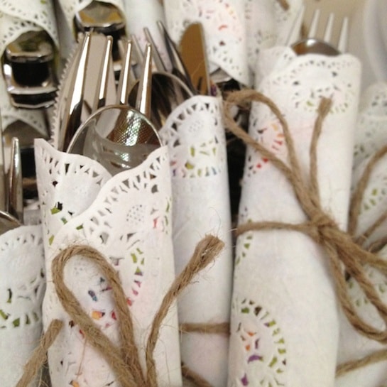 doily wrapped cutlery