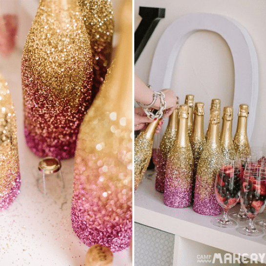 ombre glitter champagne bottles